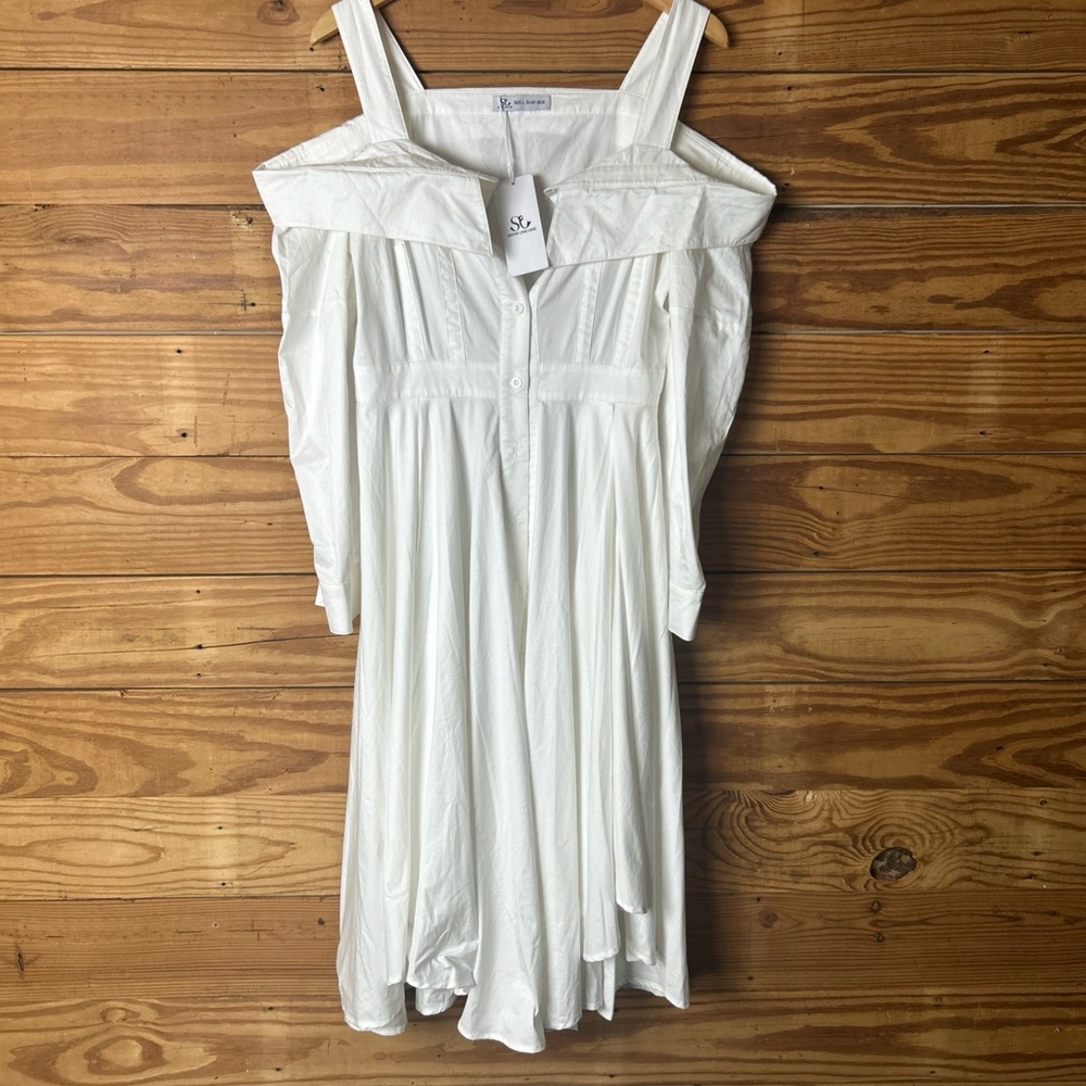 Sezane Cream Off-Shoulder Button-Front Midi Dress